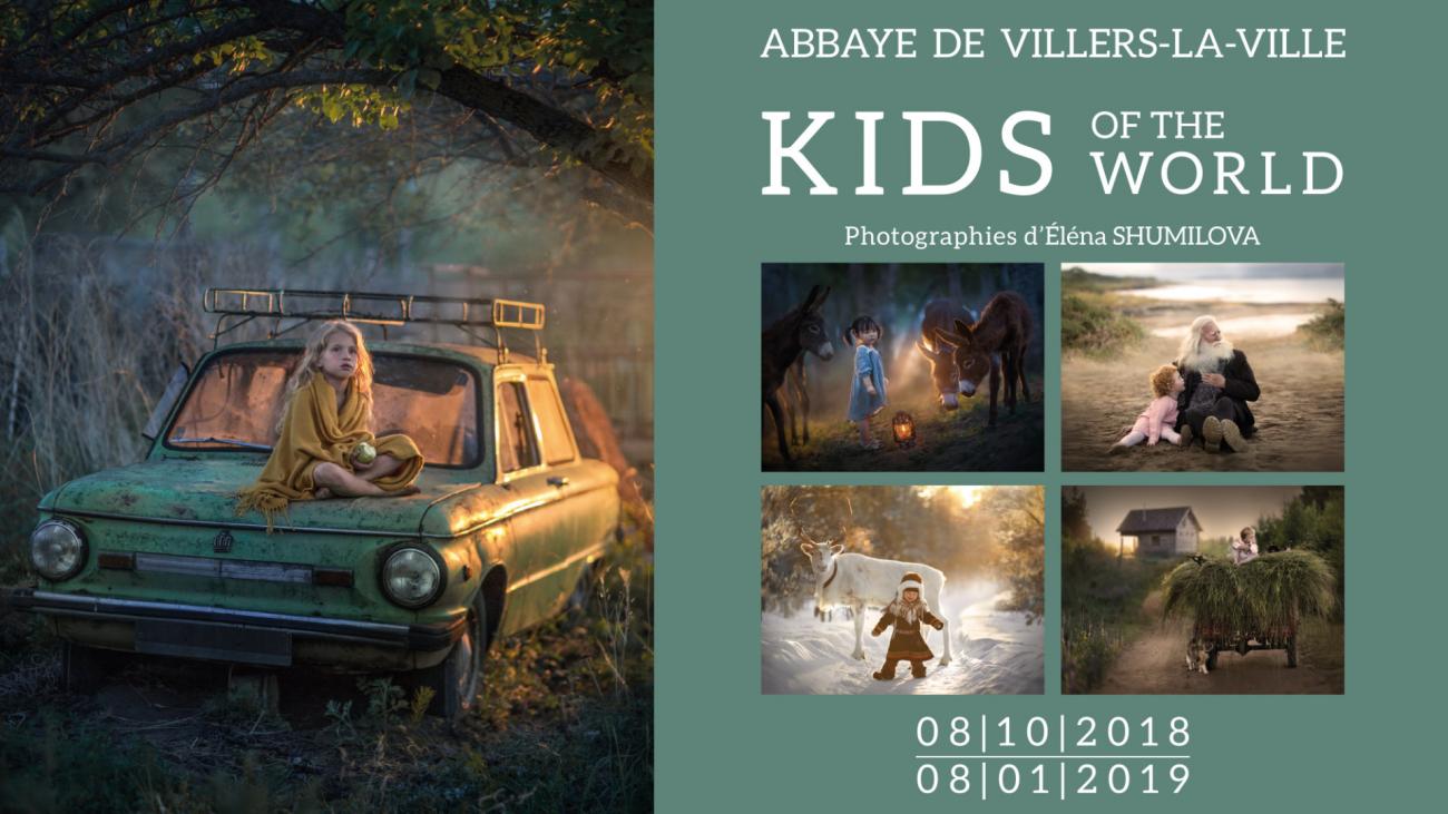 Affiche. Villers. Elena Shumilova expose 32 portraits d’enfants en grand format. Kids of the world. 2018-10-08